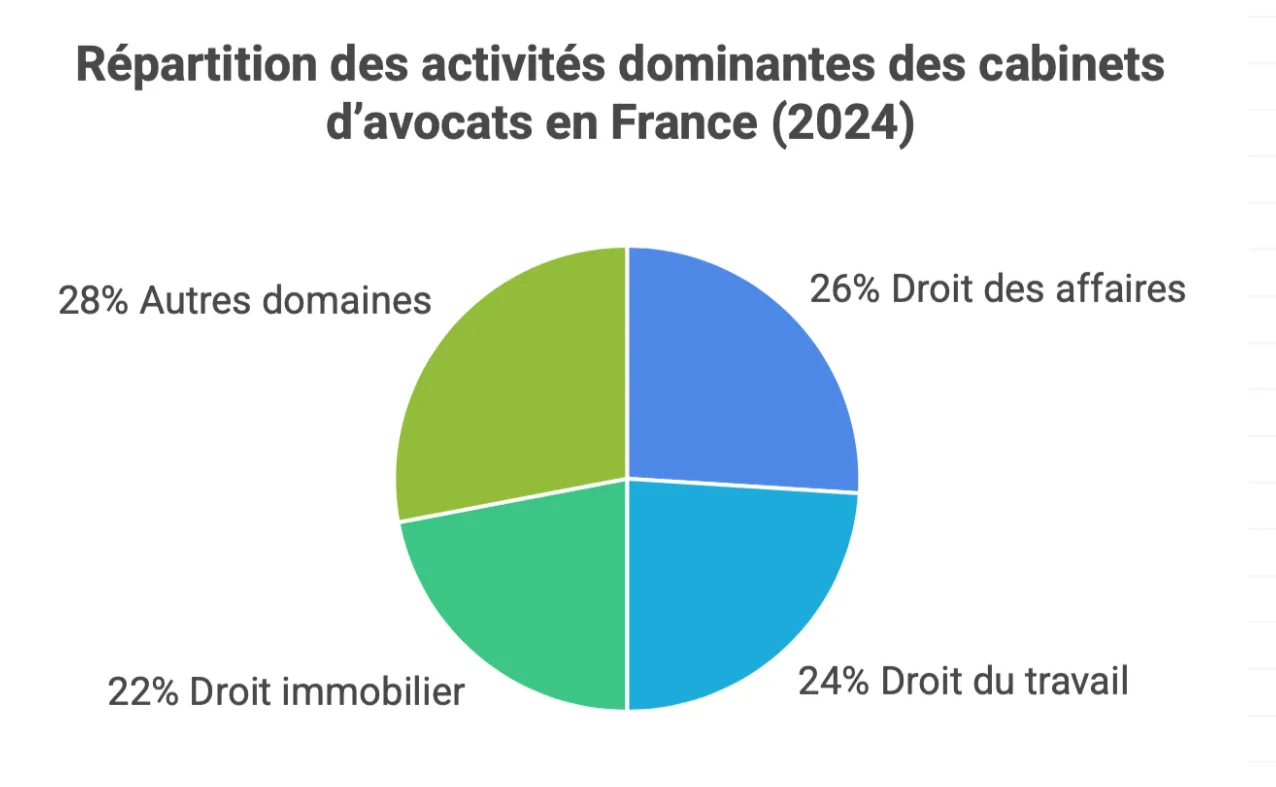 graphique de répartition des activités dominantes des cabinets d'avocats en France 